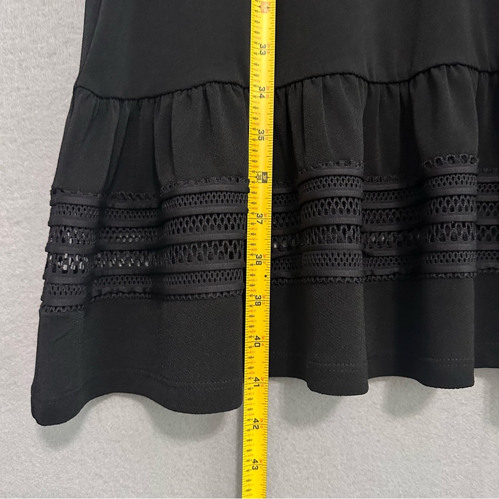 Michael Kors Black A-Line Dress Short Sleeve Ruffle Hem Crew Neck Mesh Insets XL - Picture 11 of 11